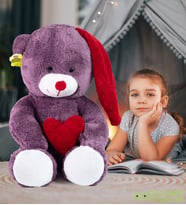 Sevdam Hediyelik Kalp Tutan Şapkalı Tatlı Rüyalar Ayıcık 80 cm (Mor)