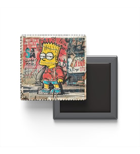 Bart Simpson - Baskılı Buzdolap Magneti Kare - 9x9 cm