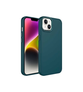 Apple iPhone 14 Plus Uyumlu Kılıf Metal Çerçeve ve Buton Tasarımlı Silikon Zore Luna Kapak (Koyu Yeşil)