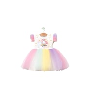 Baskılı UNICORN Kız Elbise 1/4 yaş (Krem)