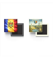 Buzdolap Magnetleri - Moldova Bayrağı ve Kişinev Retro Tema - 2'li Set Magneti