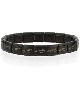 K. Atatürk İmzalı İtalyan Charm Unisex Çelik Bileklik 21cm scb61 (Siyah)