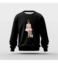 Pembe Balerin Baskılı Basic Sweatshirt (Siyah)