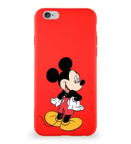 Apple iPhone 6S Soft Premier Kapak Mickey Mouse-D Tasarımlı Silikon Kılıf - Kırmızı (Şeffaf)