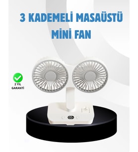 Sessiz Çalışan USB Şarjlı Çift Kafalı Masaüstü Fan – Ev ve Ofis İçin