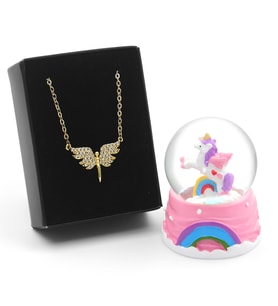 Sevgiliye Özel Unicorn Kar Küresi & Melek Kolye