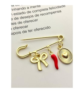 İskoç İğnesi Yaka İğnesi Altın Renk Charmlı İğne Broş Çengelli İğne Fiyonk Biber Kalp (Gold)