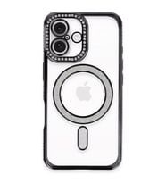 Apple iPhone 16 Plus Kılıf Joke Simli Magneticsafe Kılıf - Siyah