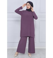 Kadın Pantolon Tunik Pliseli İkili Takım 5219 (Gül Kurusu)