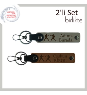 Ringde Cesaretin Simgesi, Knockout Temalı, Kişiye Özel Anahtarlık Seti, Kül Gri-Açık Kahve