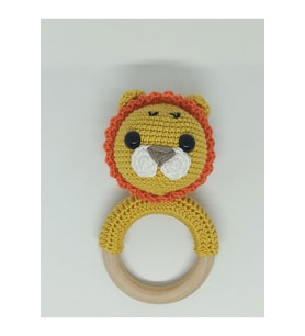 Yenidoğan Aslan Çıngırak Amigurumi Örgü Diş Kaşıyıcı Ham Ahşap Organik Oyuncak Karışık renkli