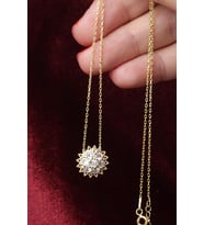 Yuvarlak Zirkon Taşlı Silver Beyaz 925 Ayar Zincir Gümüş Kolye (Gold)