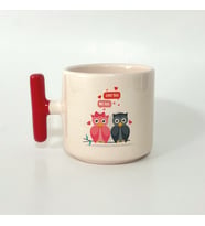 Kişiye Özel Love You Kuşlar Baskılı Kırmızı Kulplu T Kupa (Beyaz)