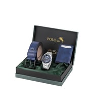 Polo Air Otomatik Mekanizmalı Cüzdan Kemer Set Erkek Kol Saati Gümüş Lacivert Renk PL-7060E2 (Gümüş-Lacivert)