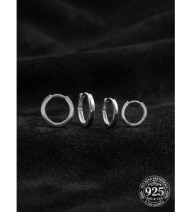 925 Ayar Gümüş Rodyum Kaplama Unisex Halka Küpe Seti - 2'li Çift