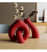 3D Baskı Interlocking Vazo - İç İçe Geçen Dekoratif Vazo-Kırmızı