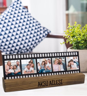 BK Gift Kişiye Özel 5 Fotoğraflı Film Şeridi Mesajlı Dekoratif Ahşap Stand