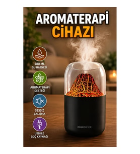 280 ml Su Hazneli Aromaterapi Difüzörü 7 Renk LED Alev Efektli Ultrasonik Buhar Cihazı