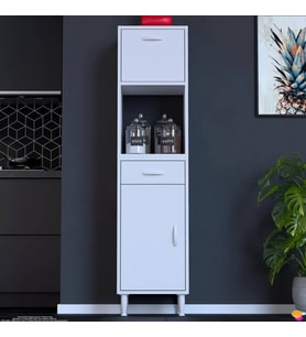 Modilayn VİO Çok Amaçlı Dolap: (35x163.4x32,5 cm) ölçülerinde, çekmeceli ve kapaklı mutfak dolabı. (Beyaz)