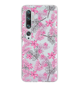 Xiaomi Mi Note 10 Uyumlu Kapak Floral Pembe Tasarımlı Şeffaf Silikon Kılıf