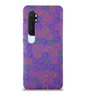 Xiaomi Mi Note 10 Lite Uyumlu Lansman Kılıf Hello Kitty Tasarımlı İçi Kadife Kapak-Mor (Şeffaf)