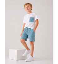 Cg Kids Kargo Cepli Mavi Şort & Beyaz T-shirt Cep Detaylı Erkek Çocuk Alt Üst Takım