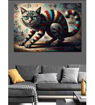 Çizgili Ve Renkli Modern Kedi Dekoratif Kanvas - Mdf Ahşap Tablo