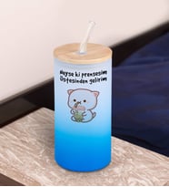 BK Gift Esprili Tasarım Mavi Renk Pipetli Buzlu Cam Bardak 600ml - 4, Arkadaşa Hediye, Doğum Günü Hediyesi