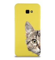 Samsung Galaxy J4 Plus Uyumlu Lansman Kılıf Catface Tasarımlı İçi Kadife Kapak-Sarı (Şeffaf)