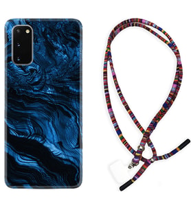 Samsung A02S A03S A10 A12 A13 A21S A22 Kılıf Boyun Asklı Rasta Silikon Blue MArble 1379