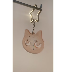 Transparan Turuncu Gümüş Glitterli Kedi Köpek Yüzü Anahtarlık Handmade El Yapımı Epoksi Hediyelik