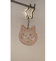 Transparan Turuncu Gümüş Glitterli Kedi Köpek Yüzü Anahtarlık Handmade El Yapımı Epoksi Hediyelik