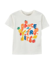 Ekru Bisiklet Yaka Baskılı Kısa Kollu Kız Çocuk Tişört/T-shirt