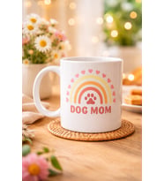 Northcity Dog Mom Baskılı Porselen Kupa MODEL 186 – Köpek Annesi Temalı Sevimli Kahve Kupası – Köpek Severlere Hediye – Sevimli Pati ve Gökkuşağı Tasarımlı Kupa