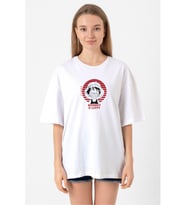 One Piece Anime Monkey D Luffy Beyaz Kadın Oversize Tshirt