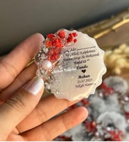 6 Cm- 20 Adet Söz Nişan Düğün Kız Erkek Bebek Yenidoğan Sünnet Hediyelik Buzdolabı Magneti (Kırmızı-Gümüş)