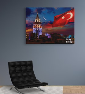 Kişiye Özel Türk Bayrağı Tasarımlı Yeni İş Hediyesi Kanvas Tablo 30x50 cm