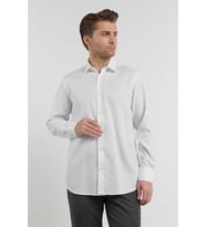 Beyaz Uzun Kol Sert Yaka Kendinden Desenli %100 Pamuk Comfort Fit Gömlek 1004255204