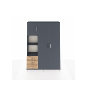 Arges Dolap 6 Raflı 3 Çekmeceli Tek Askılı 132x30x195 Antrasit-Antrasit/Çam