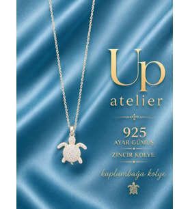 Up Atelier 925 Ayar Gümüş İthal Zincirli Zirkon Taşlı Parlayan Kaplumbağ Model