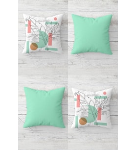 Line Art Yaprak Geometri ve Düz Gizli Fermuarlı Kırlent Kılıfı Koltuk Yastık Kılıfı Takım(4ADET) (Mint-Pembe)
