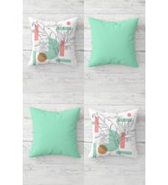 Line Art Yaprak Geometri ve Düz Gizli Fermuarlı Kırlent Kılıfı Koltuk Yastık Kılıfı Takım(4ADET) (Mint-Pembe)