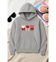 Unisex Kalp Lolipop Detayli Baskılı Oversize Sweatshirt (Gri)