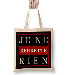French Slogan Je Ne Regrette Rien Bez Çanta Uzun Saplı