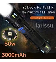 RT-171 1000 Lümen 50W Şarjlı LED El Feneri – 5 Modlu, Teleskopik Odaklamalı, Suya Dayanıklı