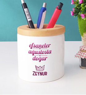 Kişiye Özel Aslan Başak Burcu Kalemlik Doğum Günü Hediyesi (Beyaz)
