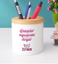 Kişiye Özel Aslan Başak Burcu Kalemlik Doğum Günü Hediyesi (Beyaz)