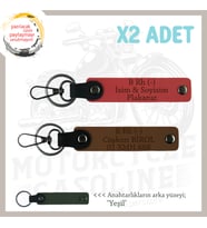 Biker Stiline Özel İsim Plaka ve B Rh (-) Kan Grubu Yazılı x2 Anahtarlık Set, Nar Çiçeği-Kahve-Ysl
