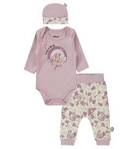 Civil Baby Butterfly Baskılı 3'lü 6-18 Takım - Lila