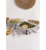 2'li Ayaklı Oval ve Kare Cam Tabak, Sarma Dolma, Meyve ve Pasta Standı (Gümüş)